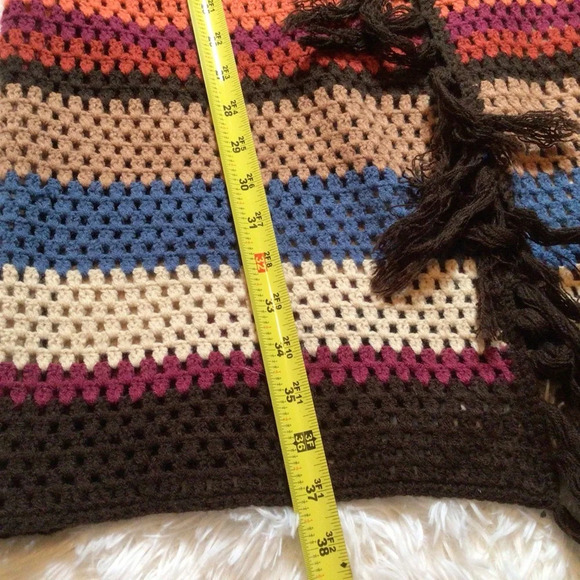 Crochet Fringe Duster Open Long Cardigan Boho Festival Hippie Rainbow Core Med - Picture 8 of 9